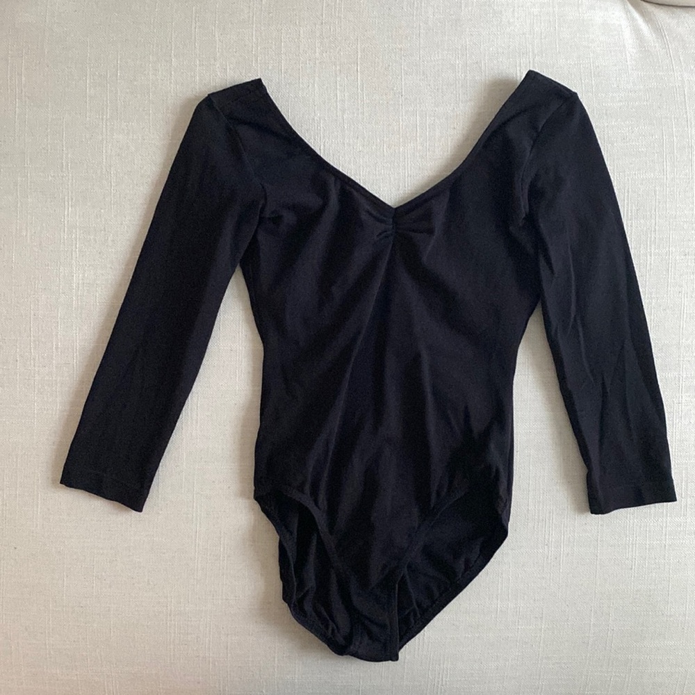 Bloch 3/4 Sleeve Pinch Front Black Leo With Built in Shelf Bra